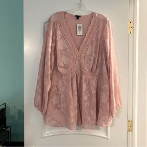 Torrid Long Sleeve Pink Babydoll Top